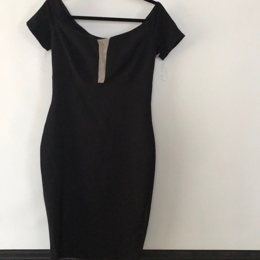 Jump Apparel black dress with nude mesh insert 7-8